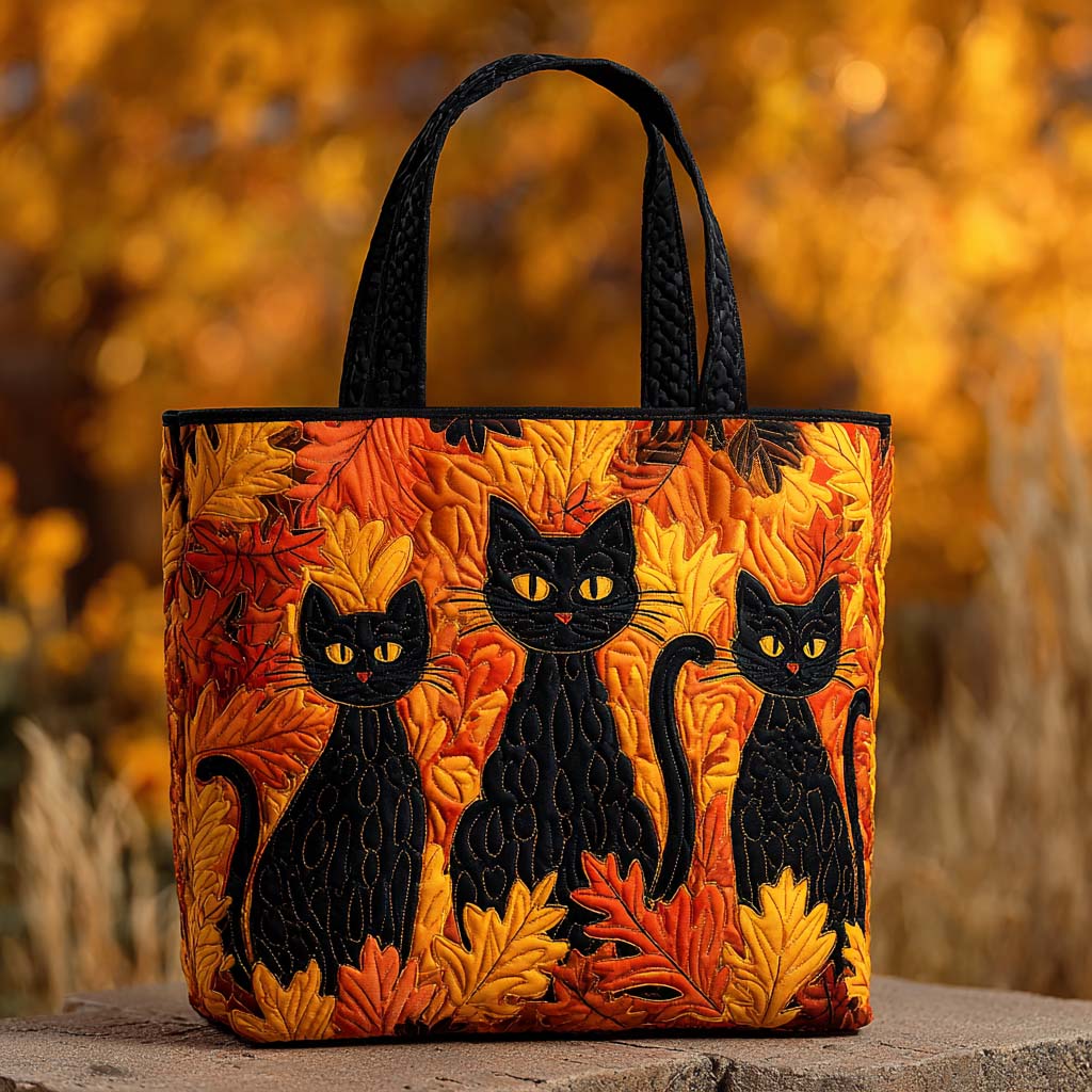 Amber Eyes Cat Quilted Tote Bag Good Shoulder Bags Fall Autumn Season Gifts