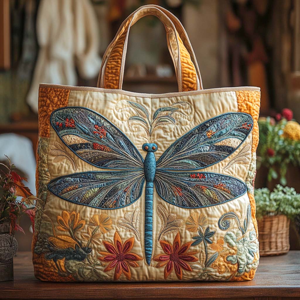 Amber Garden Bloom Quilted Tote Bag Best Tote Bag Dragonfly Gift Ideas