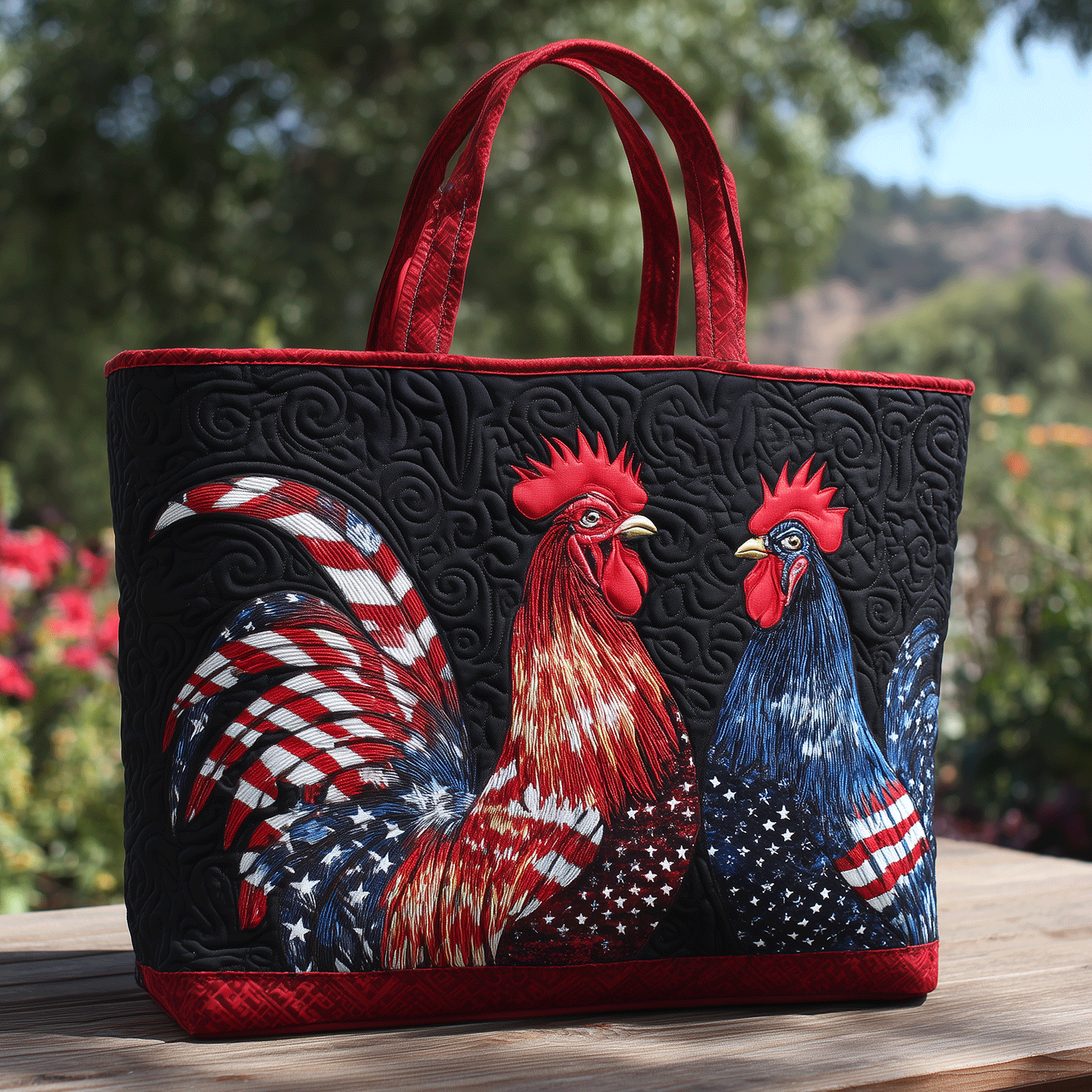 American Farmhouse Rooster Quilted Tote Bag Cute Tote Bags Chicken Gifts For Him Her