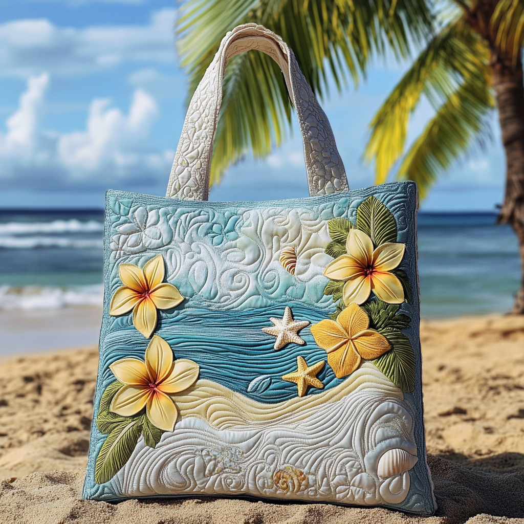 Aqua Bloom Quilted Tote Bag Famous Tote Bags Gifts For Beach Lovers