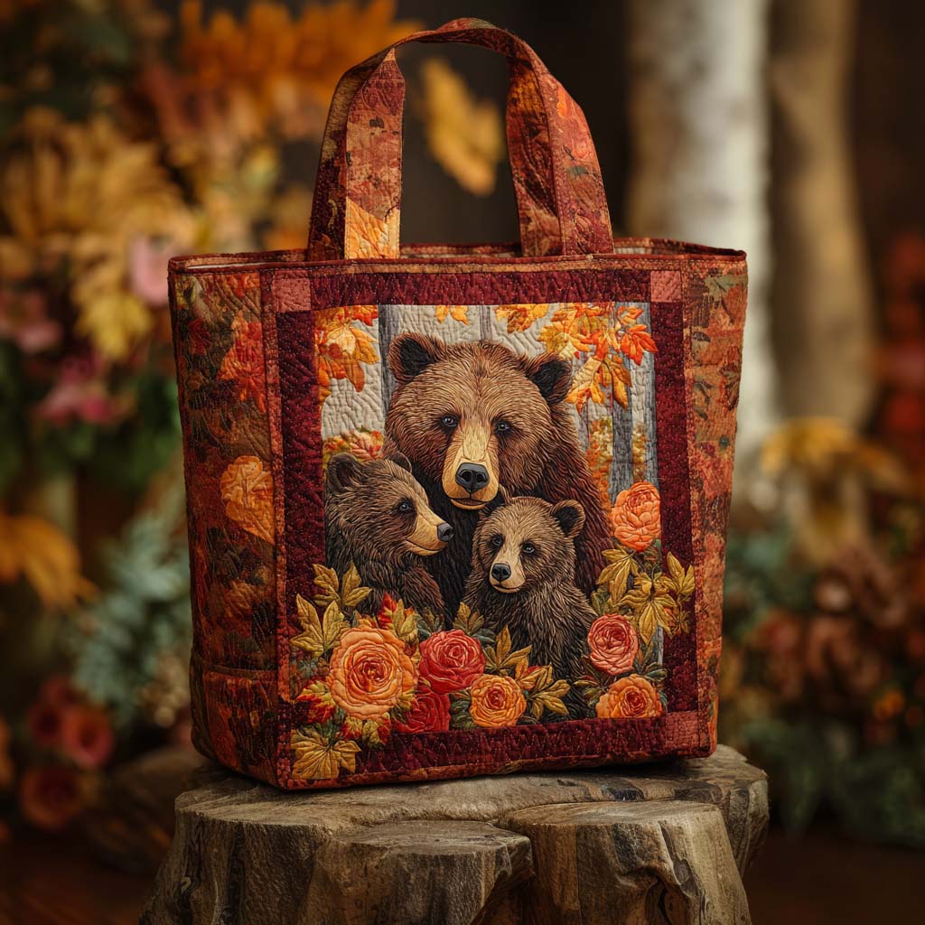 Autumn Bloom Bear Quilted Tote Bag Popular Totes Unique Bear Gifts