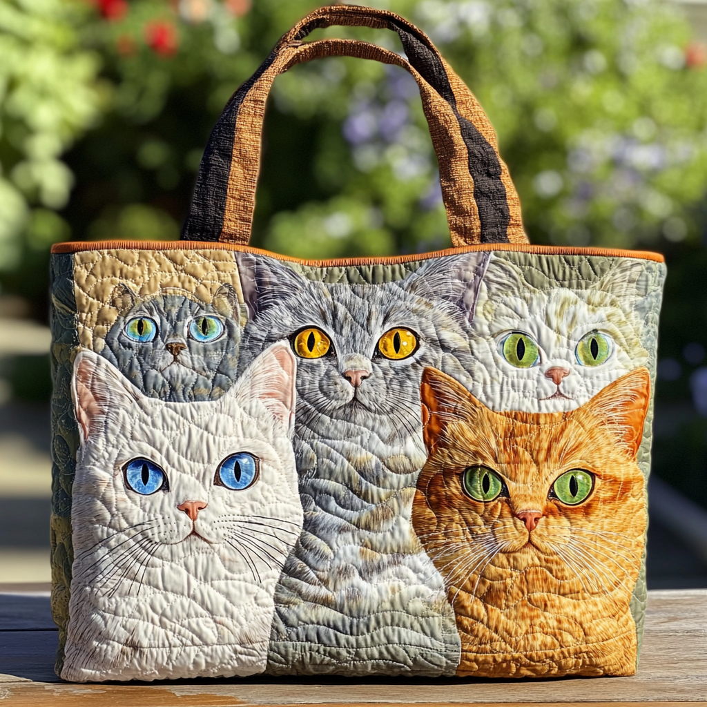 Autumn Cat Quilted Tote Bag Handbag For Women Cat Lady Gift Ideas