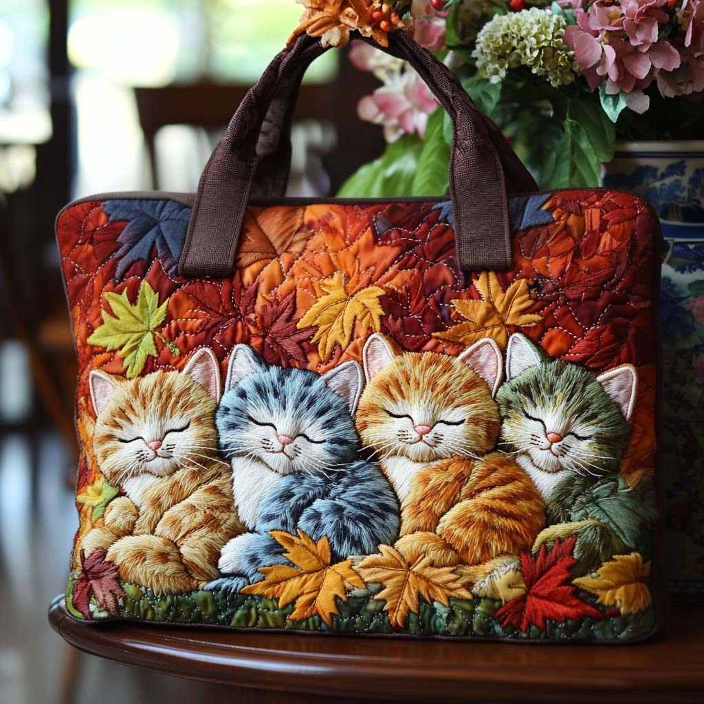 Autumn Cozy Cat Quilted Tote Bag Work Totes For Women Present Ideas For Cat Lovers