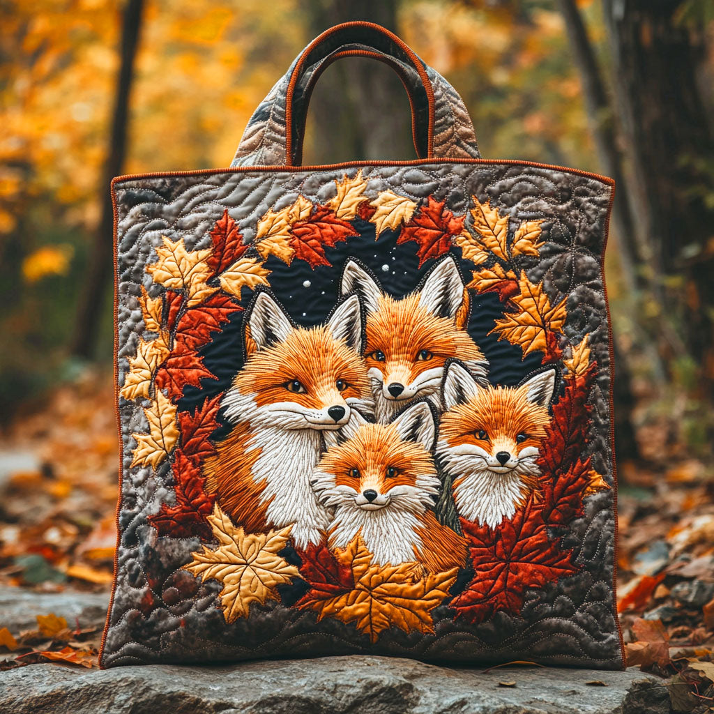 Autumn Den Family Quilted Tote Bag Large Tote Bag Fox Theme Present