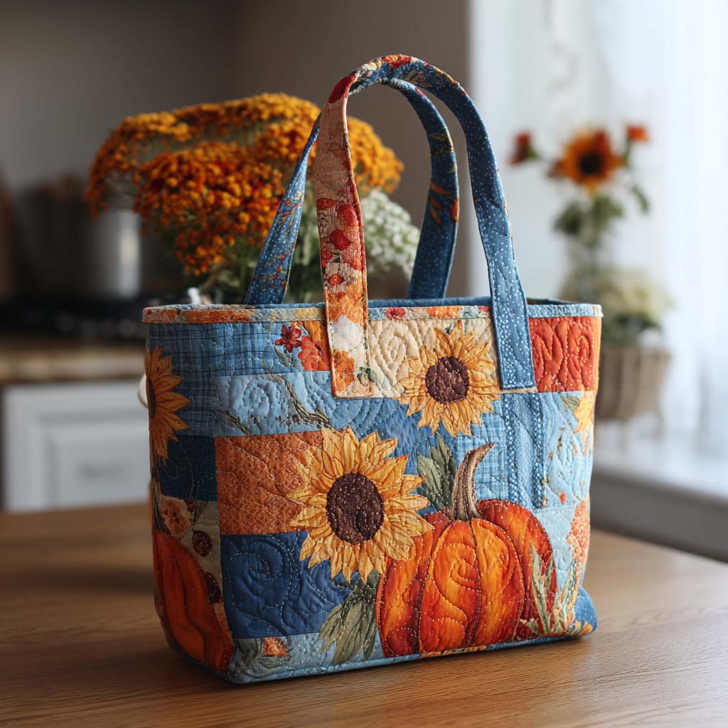 Autumn Gather Quilted Tote Bag Perfect Shoulder Bag Sunflower Gifts For Women