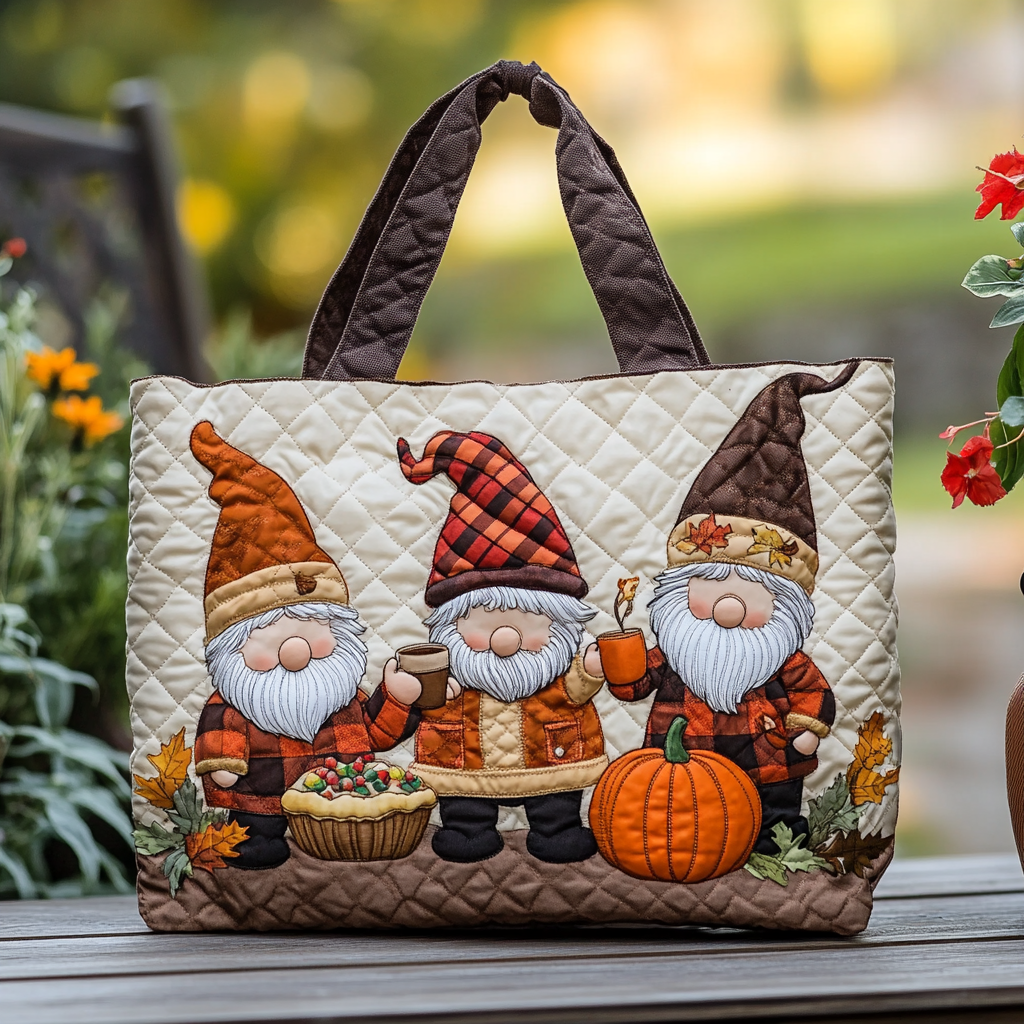 Autumn Gnome Quilted Tote Bag Shoulder Bag Autumn Gift Ideas