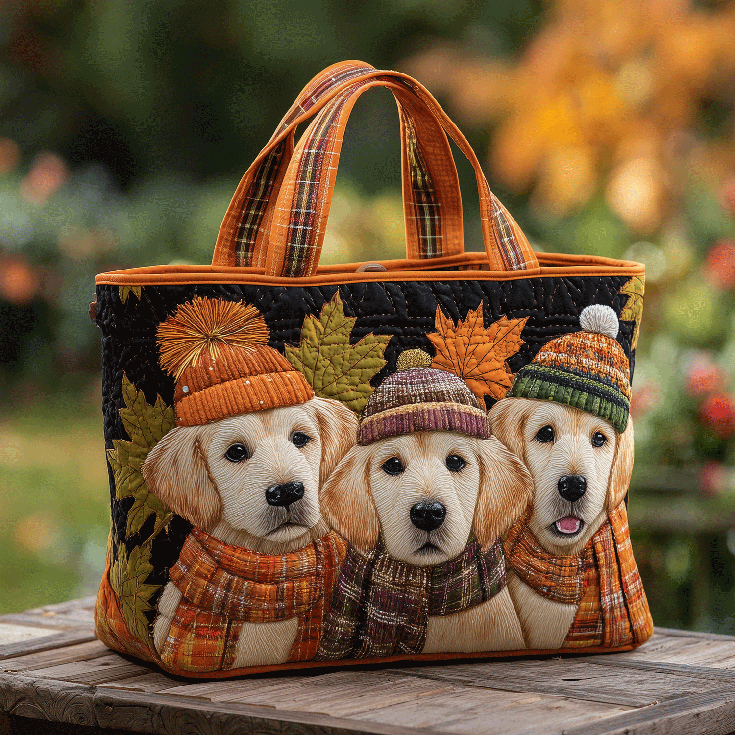 Autumn Goldens Quilted Tote Bag Best Shoulder Handbags Best Golden Retriever Gifts