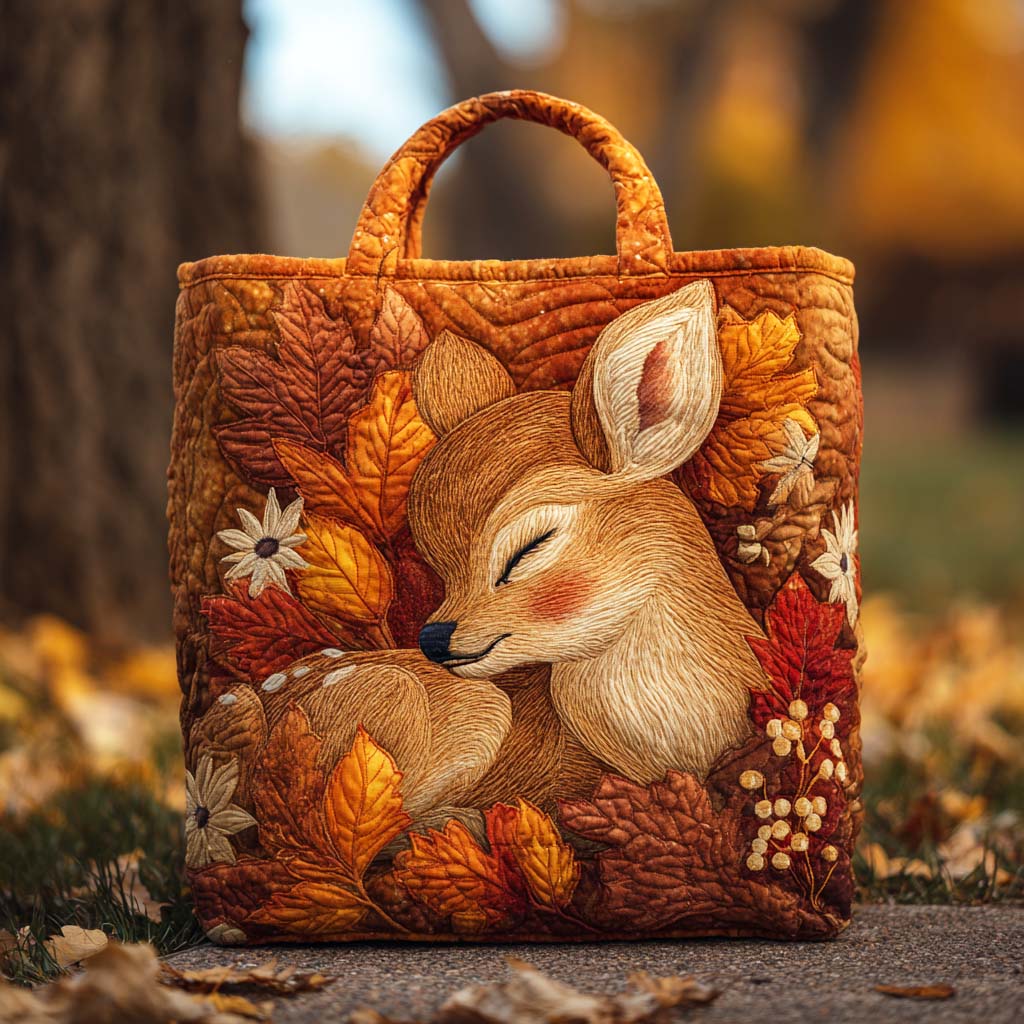 Autumn Grove Deer Quilted Tote Bag Quilted Shoulder Bag Best Autumn Gifts