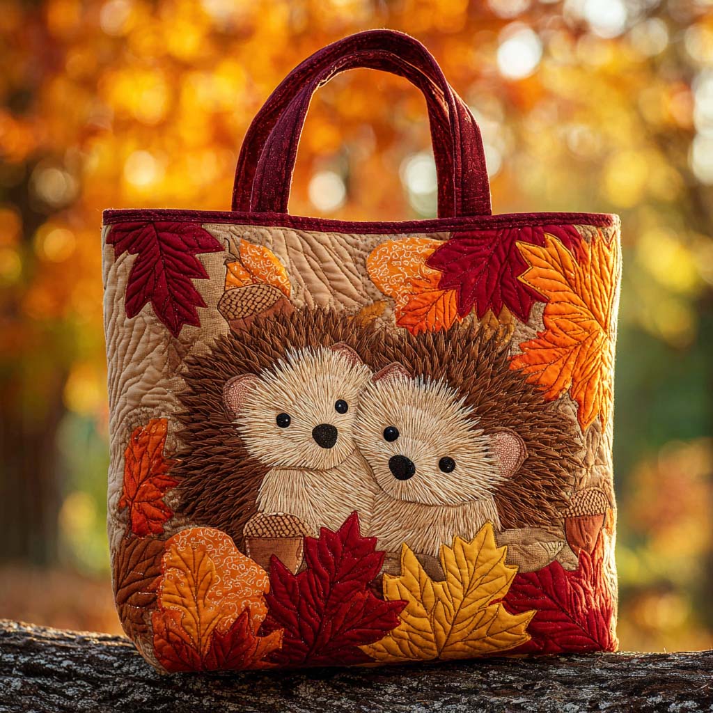 Autumn Harvest Hedgehog Quilted Tote Bag Cute Shoulder Bags Cool Fall Gifts