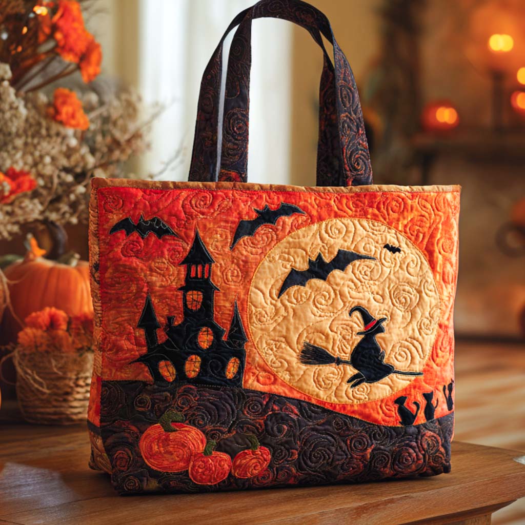 Autumn Haunt Quilted Tote Bag Best Luxury Tote Halloween Gifts For Adults