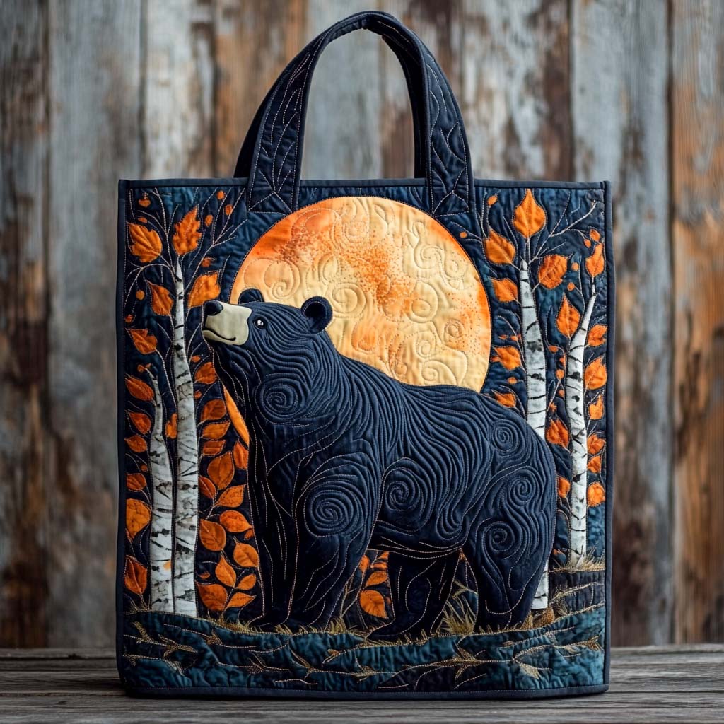 Autumn Moon Bear Quilted Tote Bag Best Luxury Tote Bear Gifts For Him