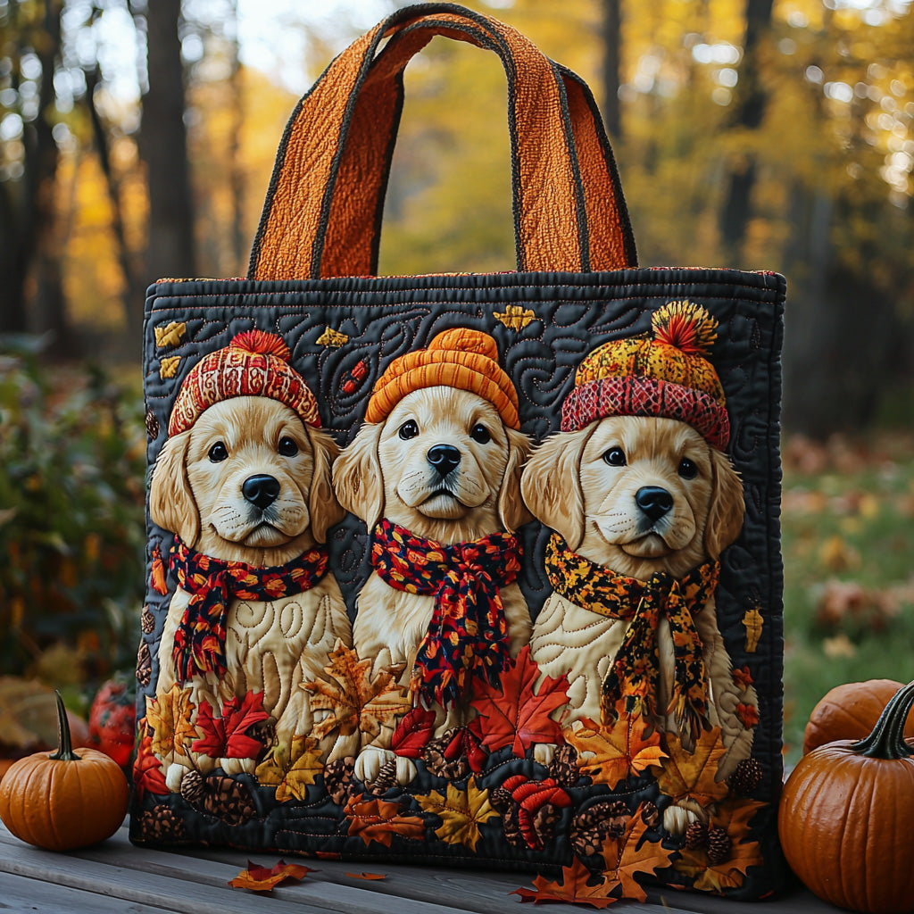 Autumn Pups Quilted Tote Bag Best Tote Handbags Golden Retriever Items Gifts