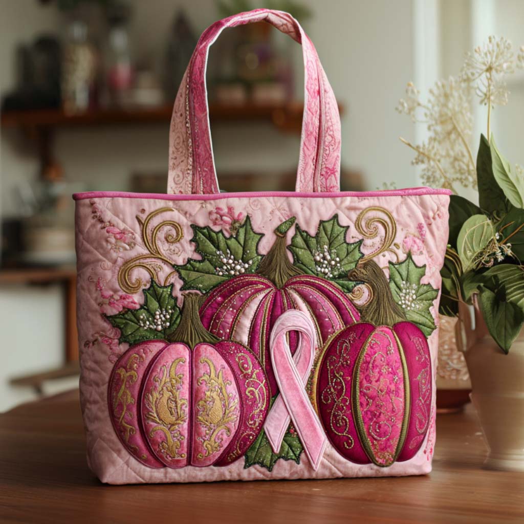Autumn Ribbon Harvest Quilted Tote Bag Best Everyday Tote Bag Breast Cancer Gift Ideas