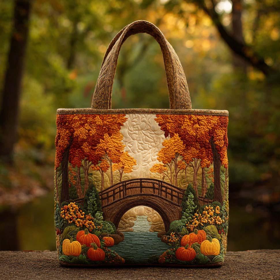Autumn Valley View Quilted Tote Bag Women's Shoulder Handbags Fun Fall Gift Ideas
