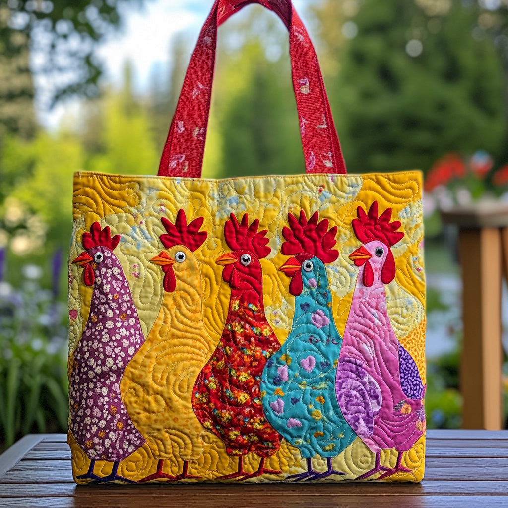 Barnyard Chic Quilted Tote Bag Trendy Shoulder Bags Gifts With Chickens On Them