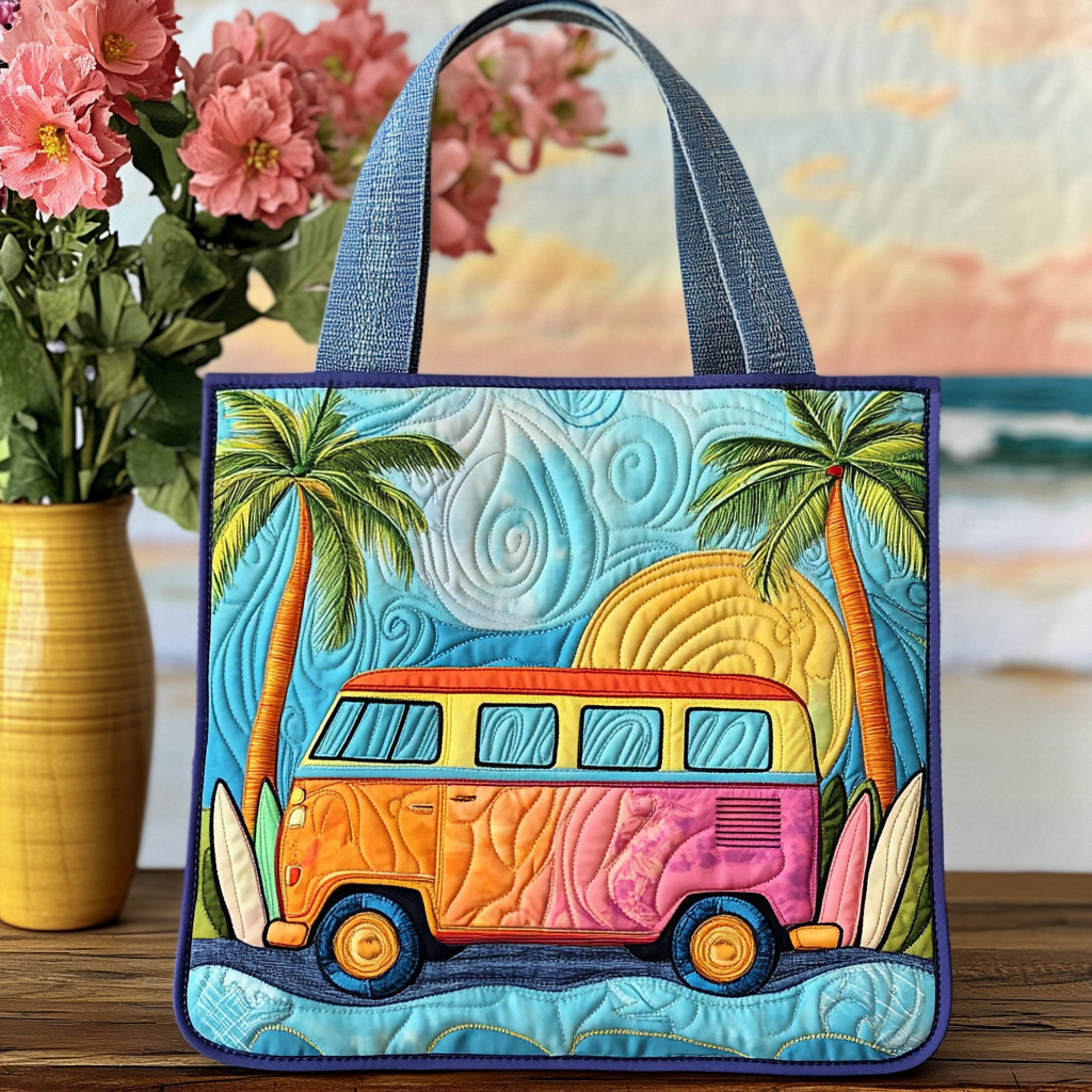 Beach Van Vibes Quilted Tote Bag Best Everyday Tote Bag Best Gifts For Beach Lovers