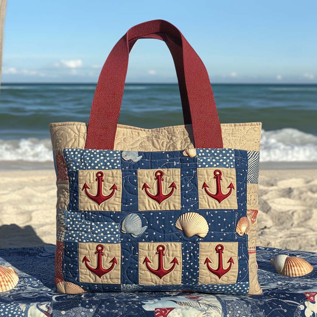 Beachy Squares Quilted Tote Bag Cool Tote Bags For Women Best Themed Anchor Gifts