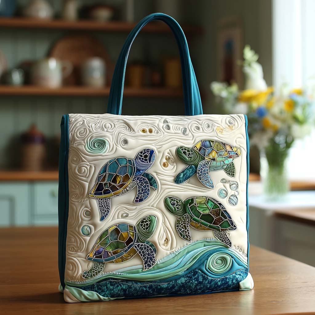 Beachy Turtle Vibes Quilted Tote Bag Tote Bags For Women Sea Turtle Themed Gifts