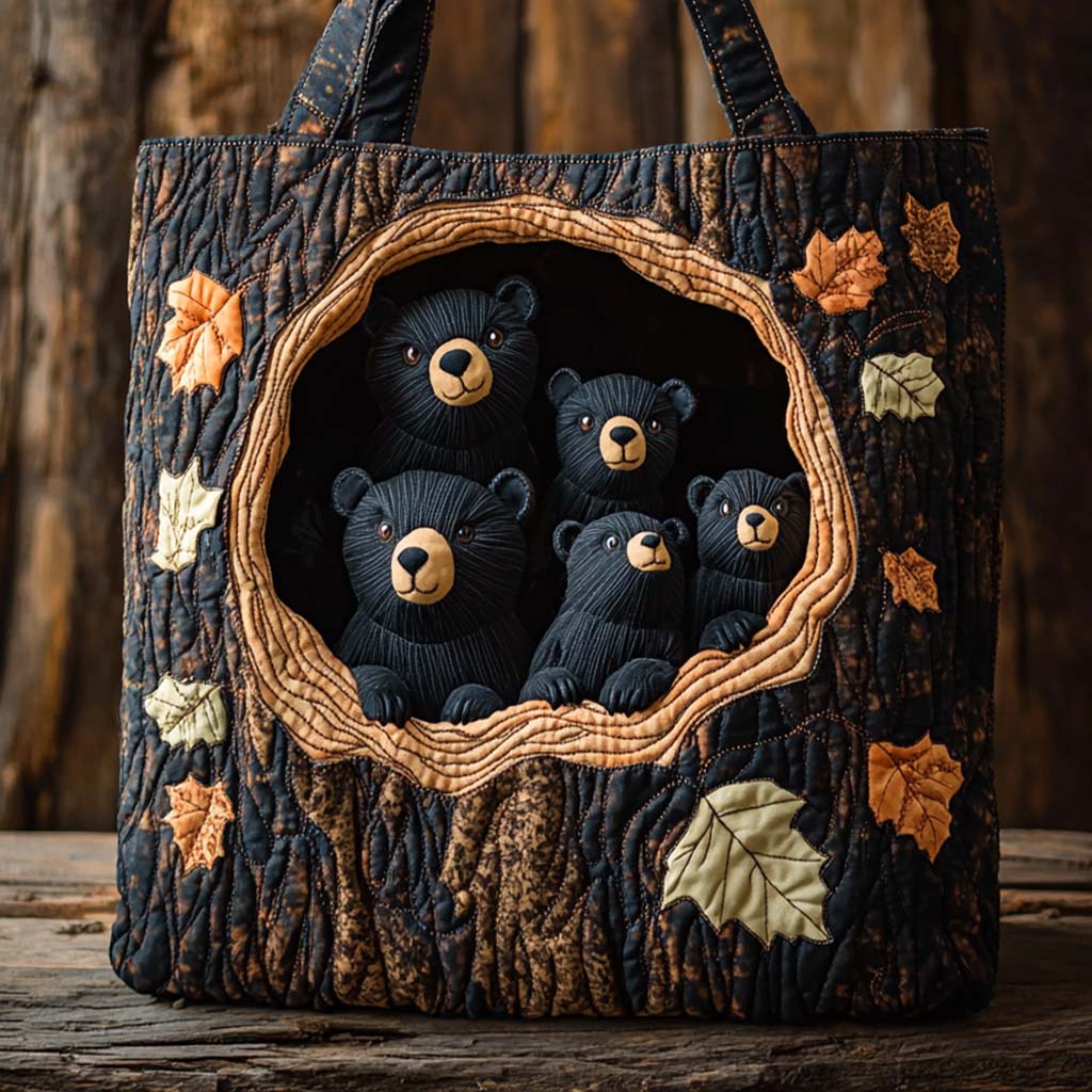 Bear Den Family Quilted Tote Bag Best Everyday Tote Unique Gifts For Bear Lovers