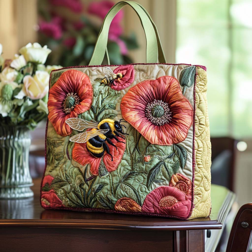 Bee Blossom Quilted Tote Bag Large Tote Bag Best Gifts For Beekeepers