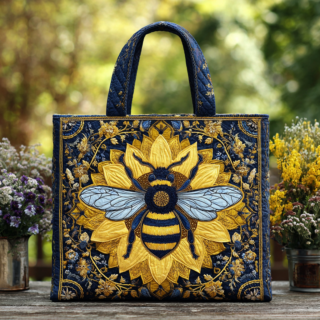 Bee Charm Quilted Tote Bag Large Tote Bag Gifts With Bee Theme