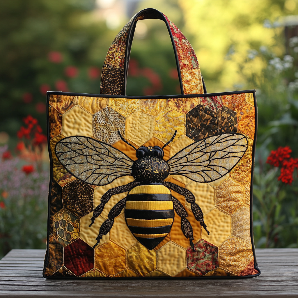 Bee Glow Quilted Tote Bag Everyday Tote Bag Bee Present Ideas