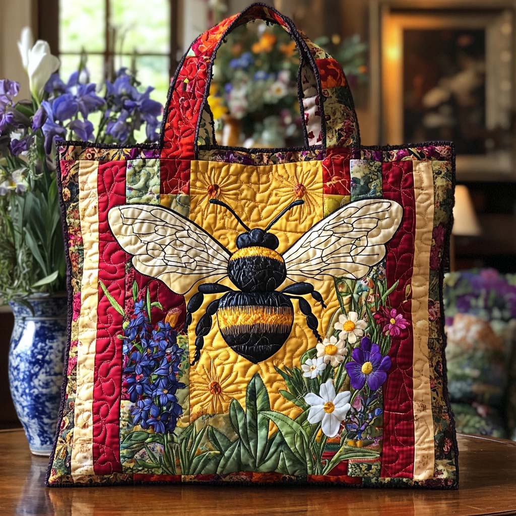 Bee Joy Quilted Tote Bag Vintage Shoulder Bag Bee Birthday Gifts