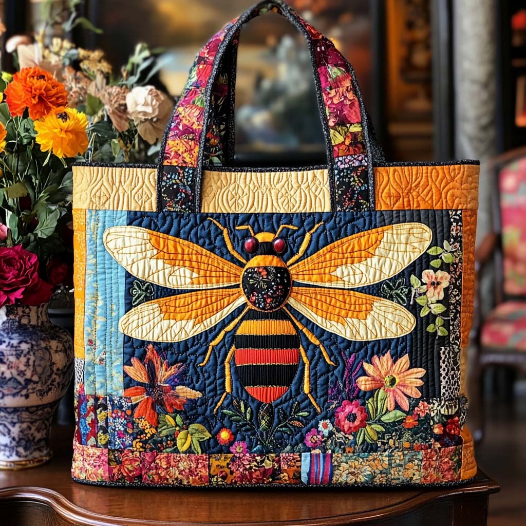 Beehive Bliss Quilted Tote Bag Shoulder Bag Sale Bee Themed Presents