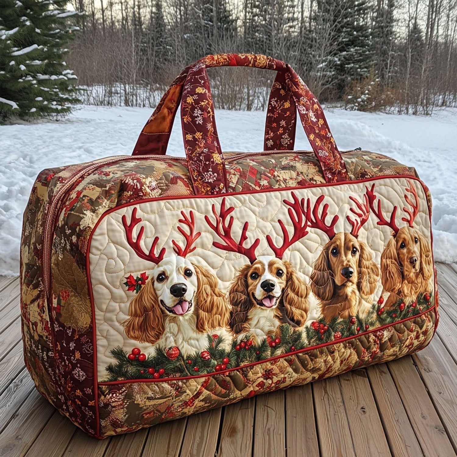 Beloved Spaniel Quilted Duffle Bag Best Women's Weekend Duffle Bag Dog Lover Gifts