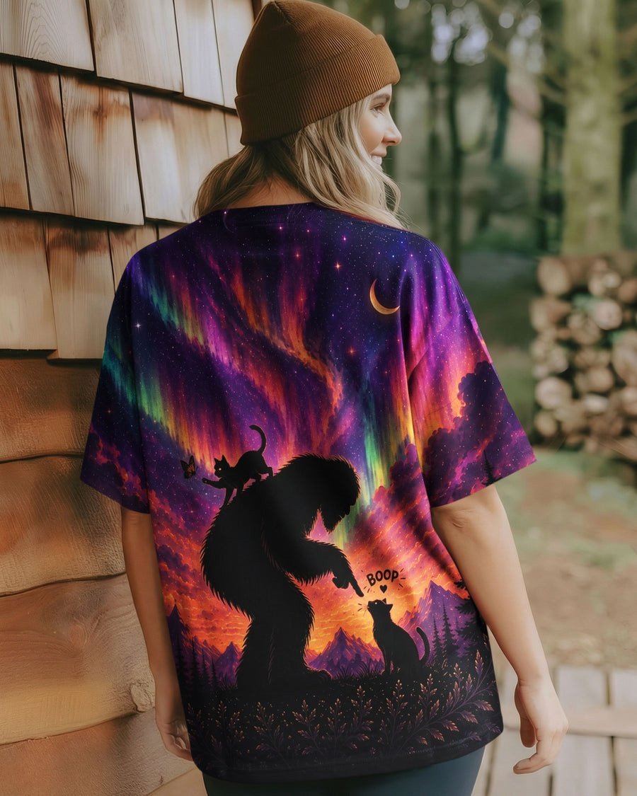 Bigfoot Cat Aurora Tie Dye T-Shirt Northern Lights Cryptid Shirt Best Gift IDeas - Image 2