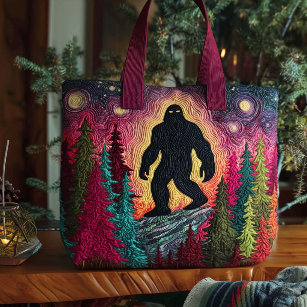 Bigfoot Forest Walk Quilted Tote Bag Shoulder Bag Best Bigfoot Gifts