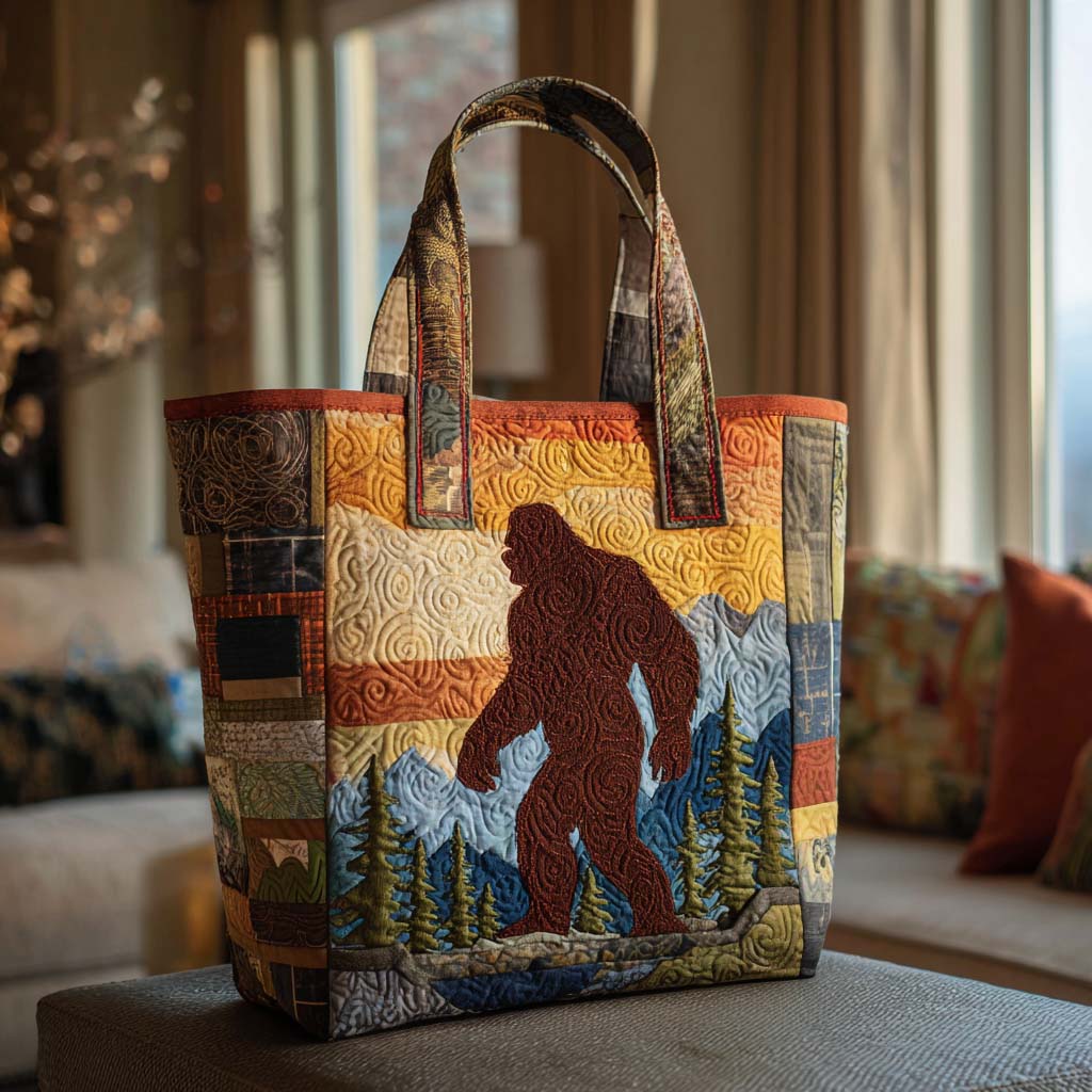 Bigfoot Hideaway Quilted Tote Bag Shoulder Bag Sale Bigfoot Sasquatch Gifts