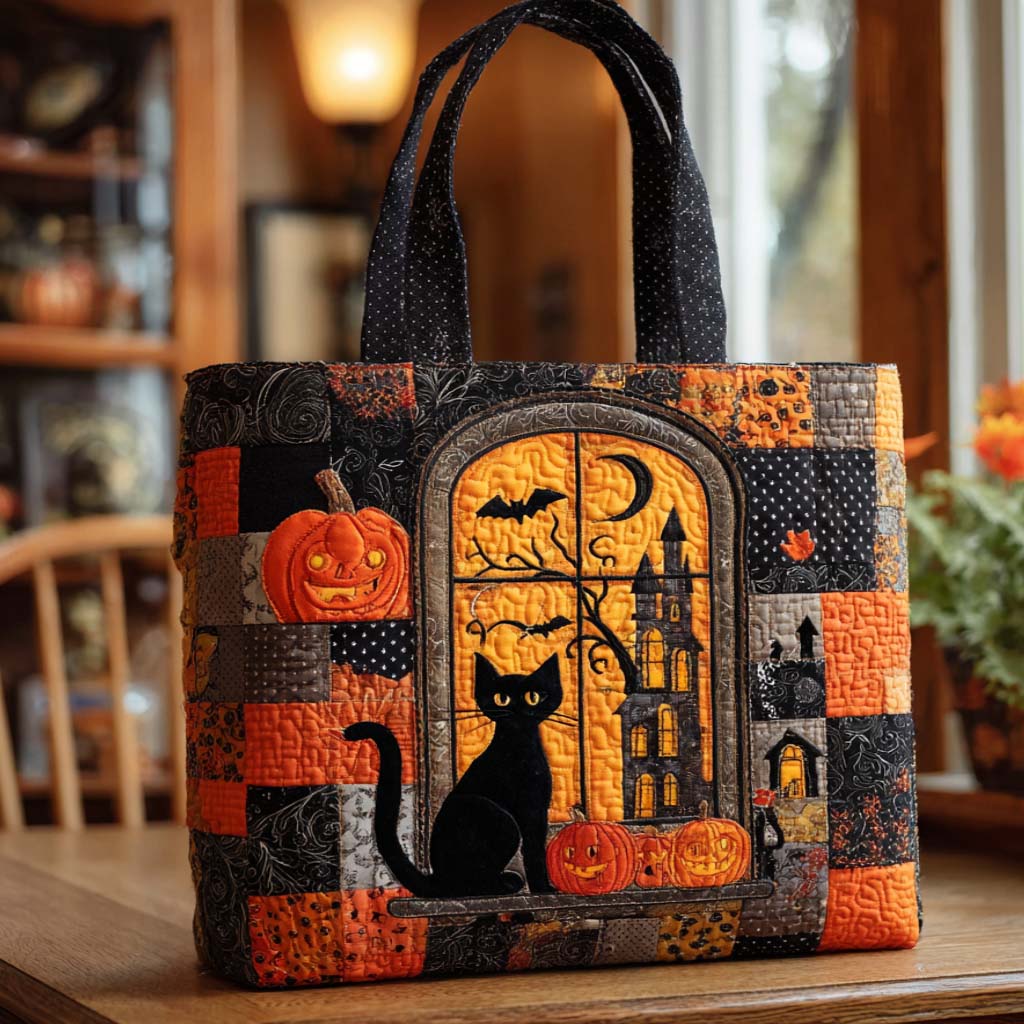 Black Cat Charm Quilted Tote Bag Best Quality Tote Bags Spooky Gifts For Her