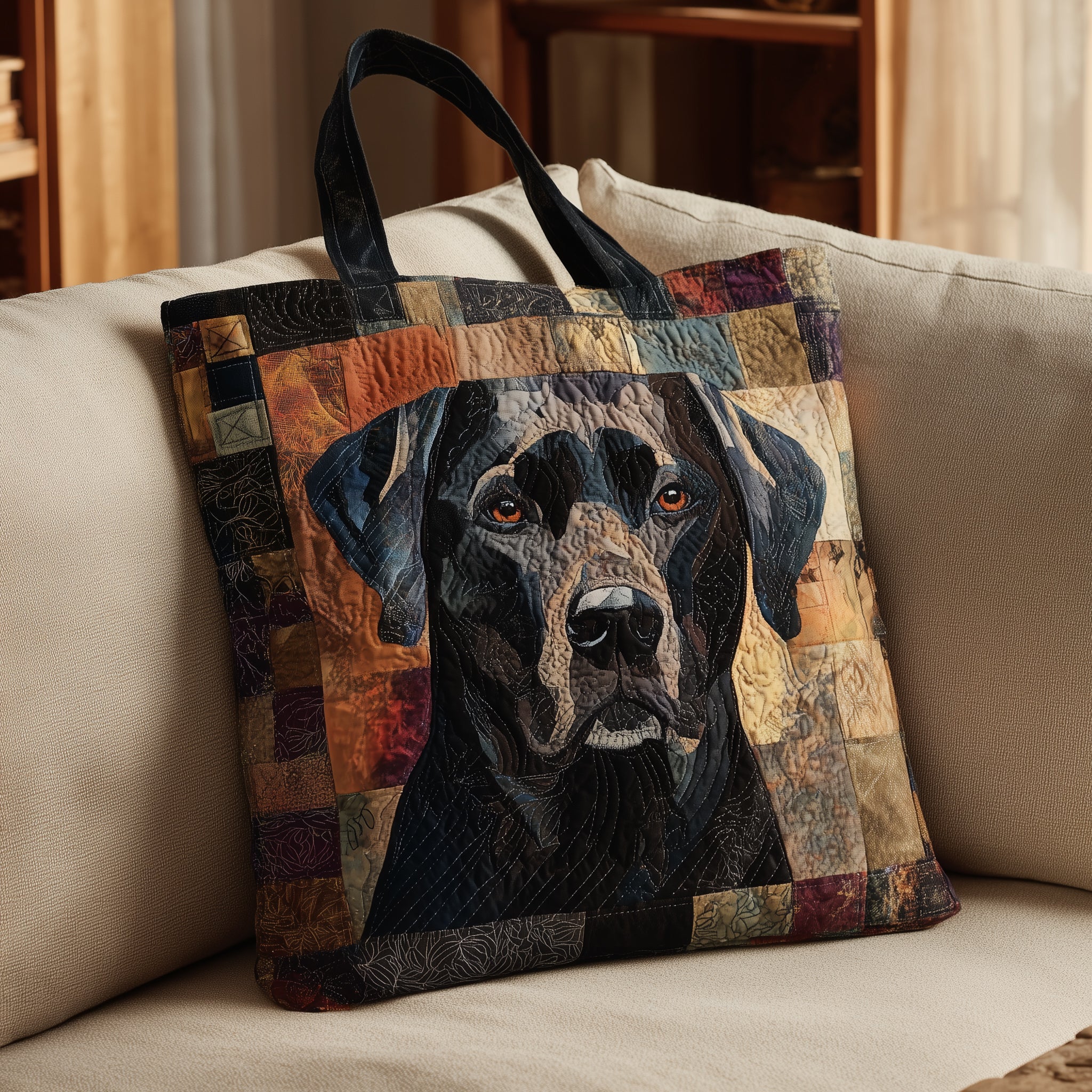 Black Lab Gaze Quilted Tote Bag Cute Tote Bags Labrador Retriever Merchandise