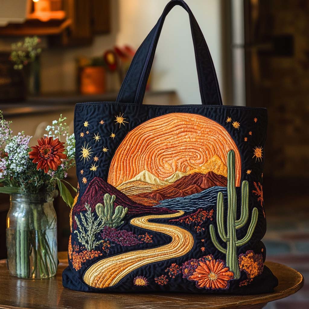Blooming Cactus Joy Quilted Tote Bag Cute Tote Bags Best Cactus Related Gifts