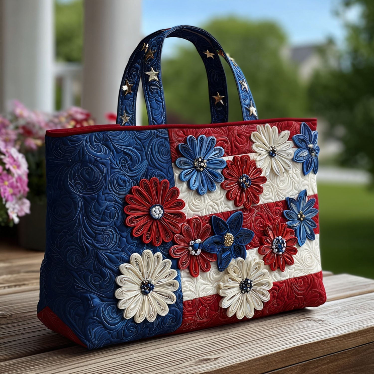 Blooming Freedom Quilted Tote Bag Top Tote Bags 4Th Of July Present