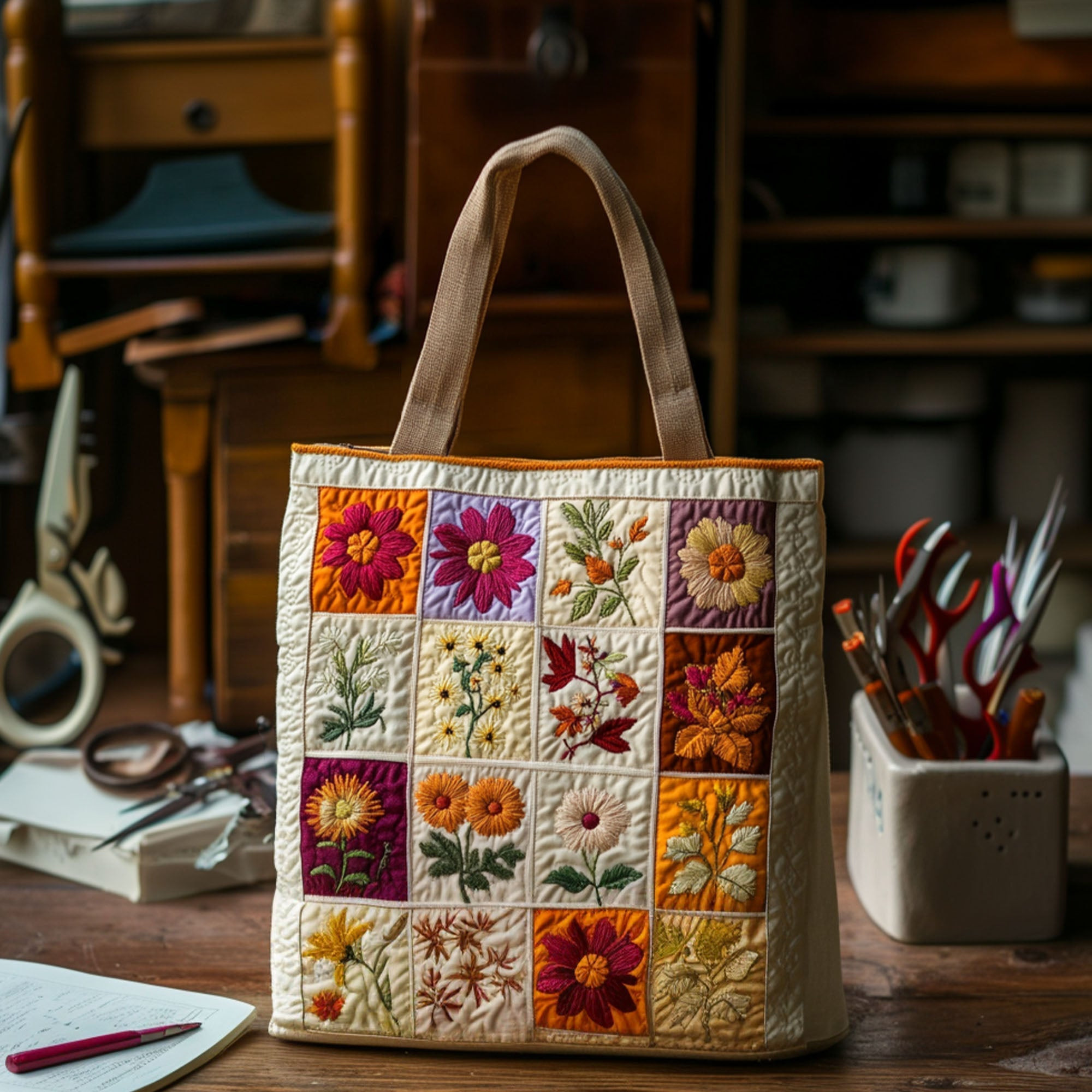 Blooming Stitches Quilted Tote Bag Best Work Totes For Women Best Mother's Day Gifts For Wife - Image 3