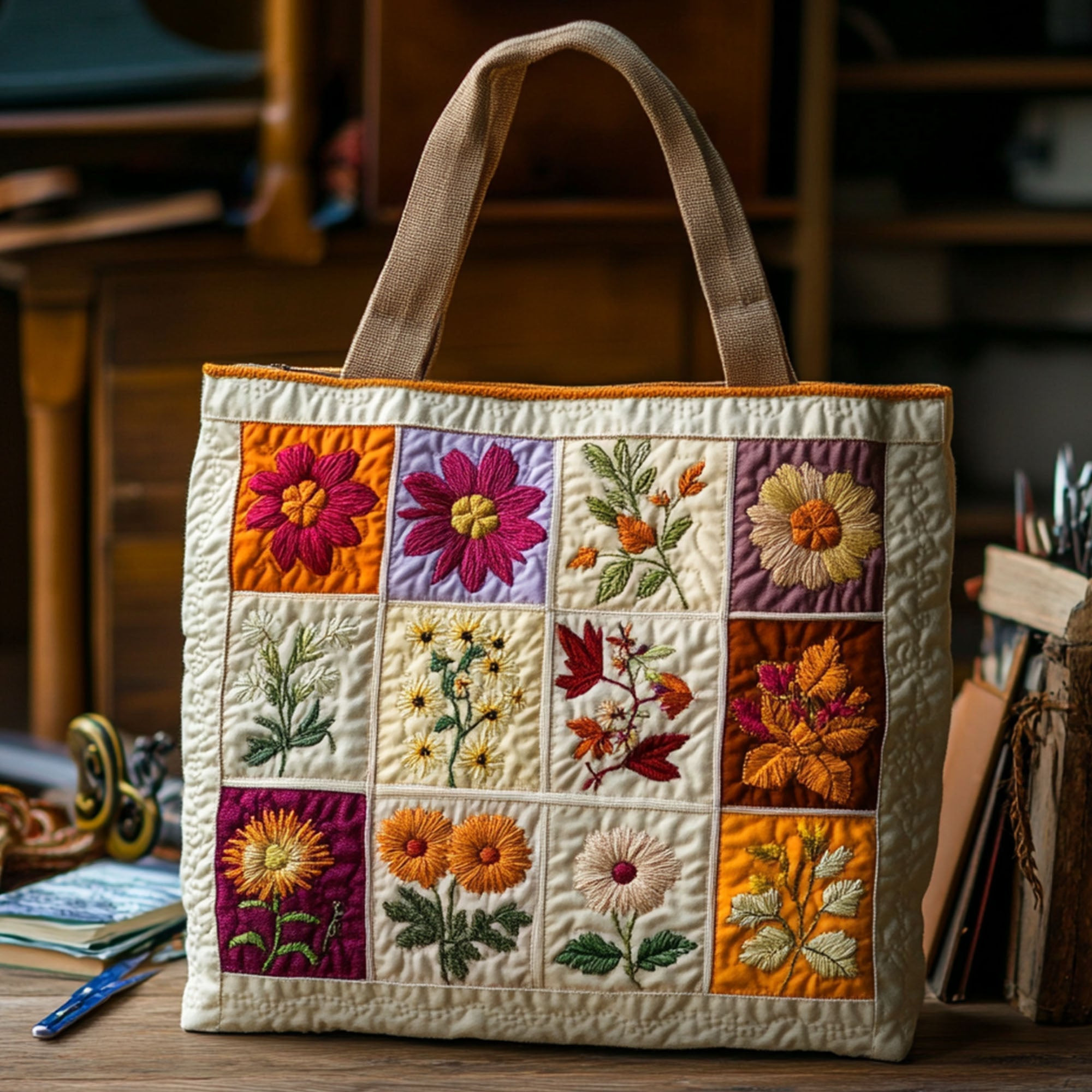 Blooming Stitches Quilted Tote Bag Best Work Totes For Women Best Mother's Day Gifts For Wife