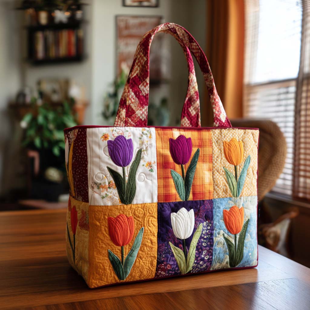 Blooming Tulip Charm Quilted Tote Bag Shoulder Bag Sale Great Mother's Day Gifts