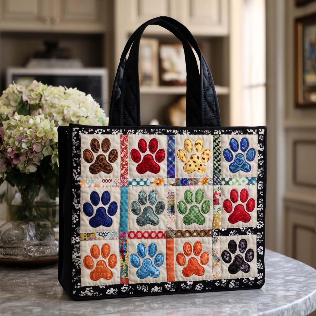 Bloomy Paw Steps Quilted Tote Bag Best Shoulder Handbags Cute Cat Gifts For Cat Lovers