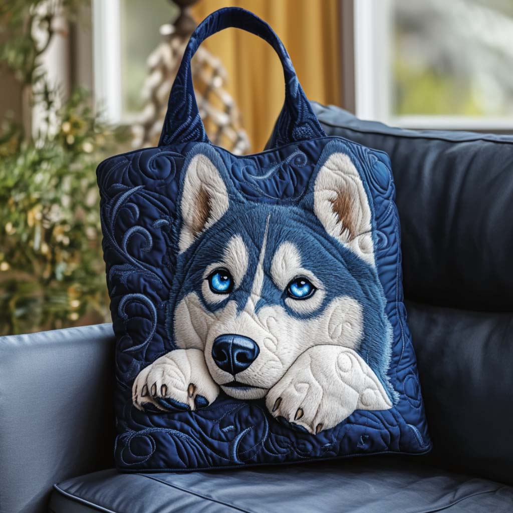 Blue Eyed Husky Quilted Tote Bag Cute Shoulder Bags Husky Dog Lover Gifts