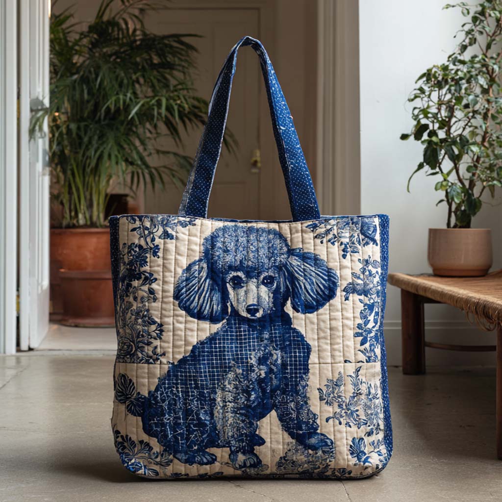 Blue Poodle Grace Quilted Tote Bag Best Shoulder Bags Gifts For New Dog Owners