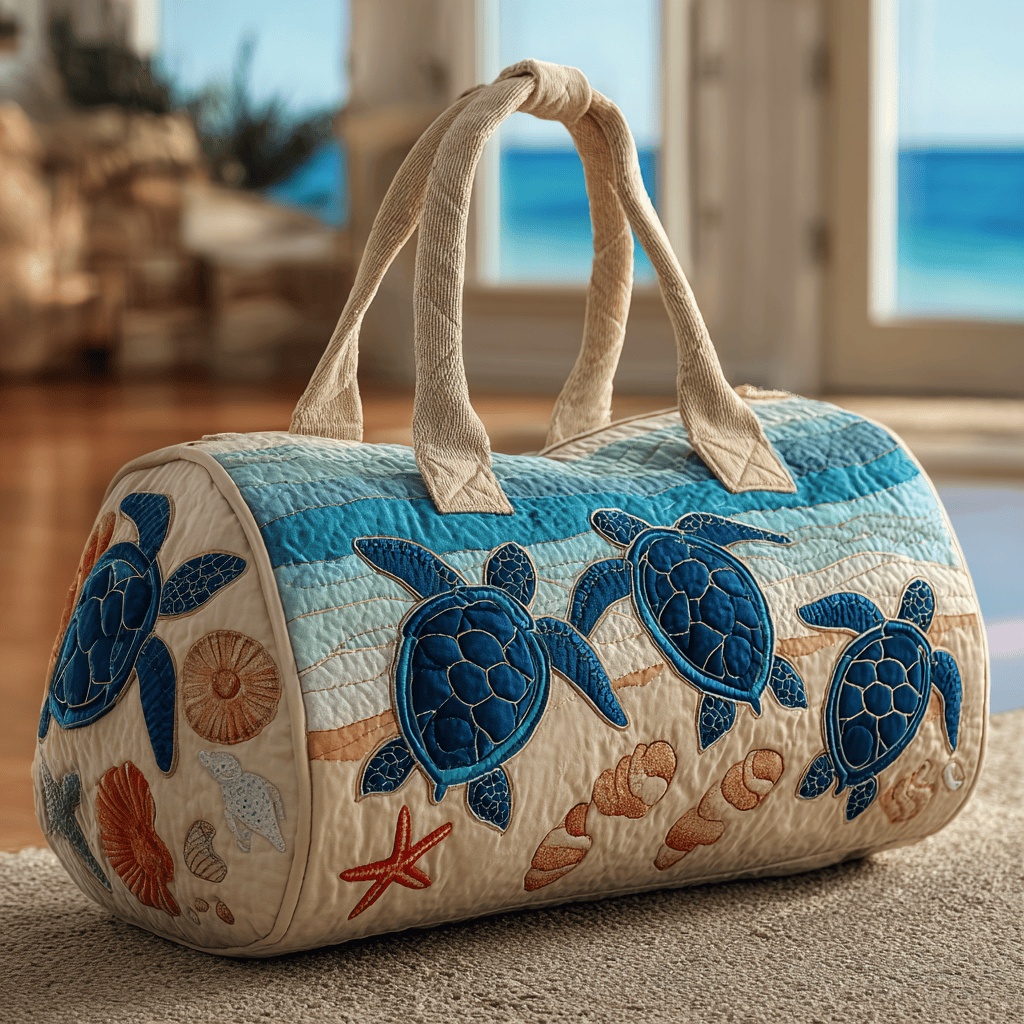 Blue Turtle Quilted Duffle Bag Large Duffel Bag For Women Sea Turtle Gifts For Her