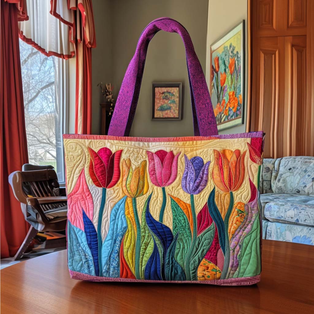 Blushing Tulip Days Quilted Tote Bag Travel Shoulder Bag Creative Mother's Day Gifts