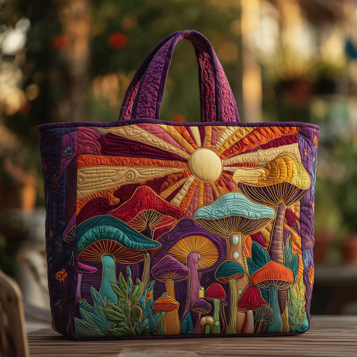 Bohemian Mushroom Bliss Quilted Tote Bag Popular Designer Tote Bags Cool Mushroom Gifts