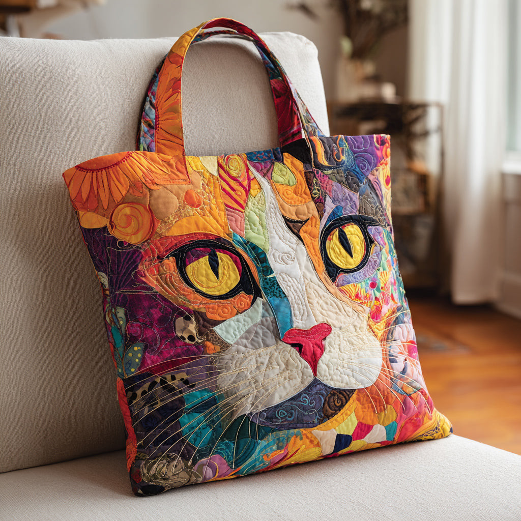 Boho Cat Collage Quilted Tote Bag Best Work Totes For Women Presents For Cat Owners
