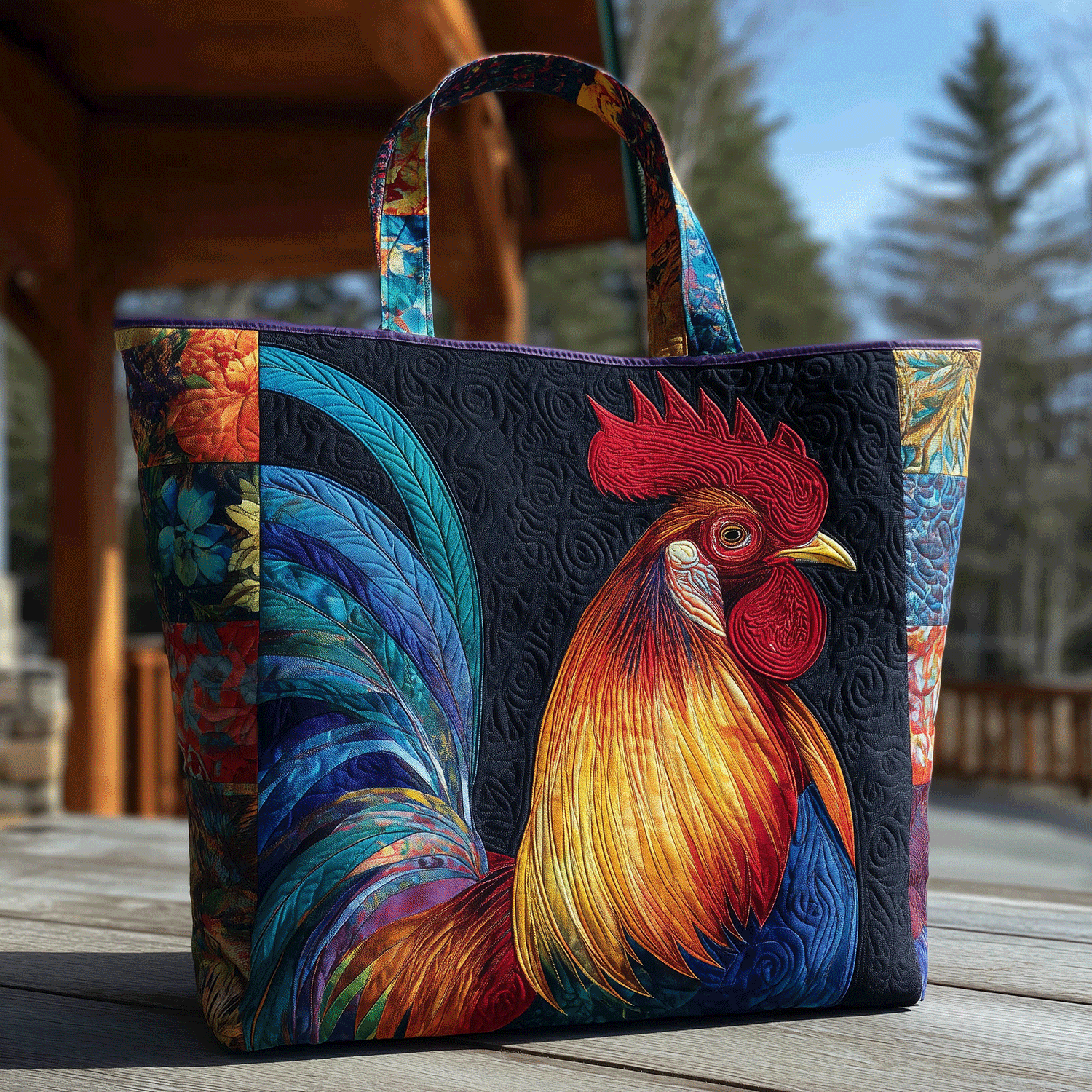 Bold Rooster Quilted Tote Bag Handbag For Women Chicken Related Gifts