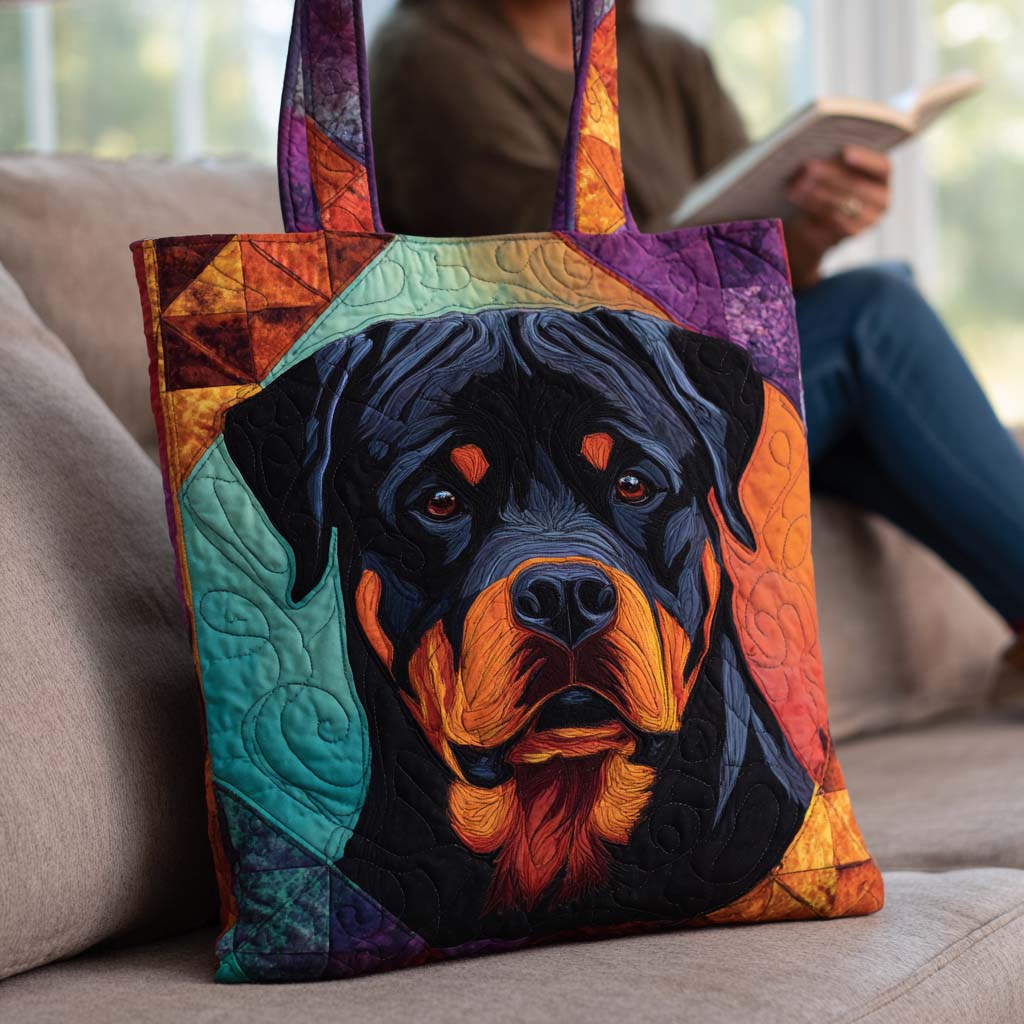 Bold Rottweiler Gaze Quilted Tote Bag Patchwork Tote Bag Rottweiler Gifts For Men