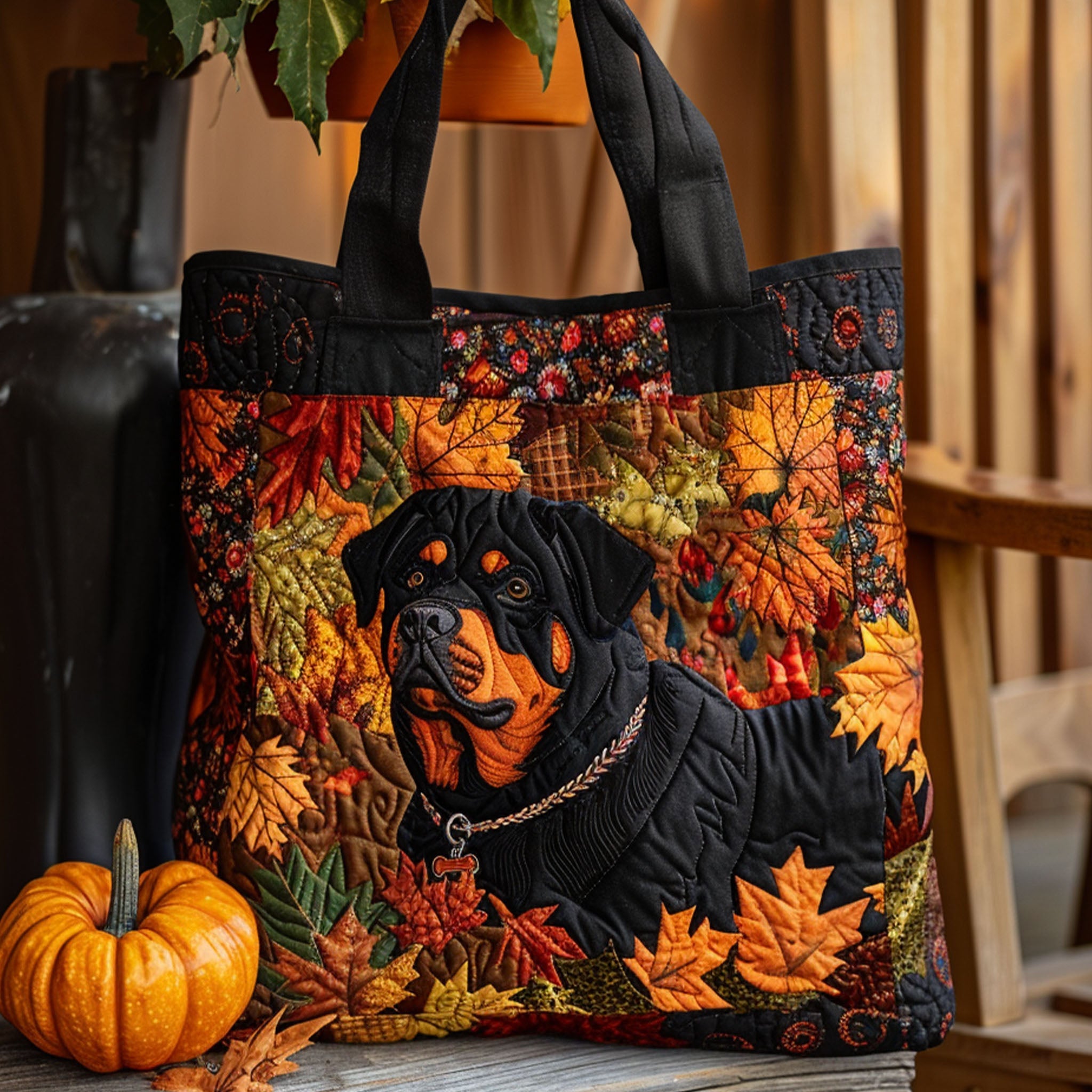 Bold Rottweiler Quilted Tote Bag Perfect Tote Bag Rottweiler Dad Gifts