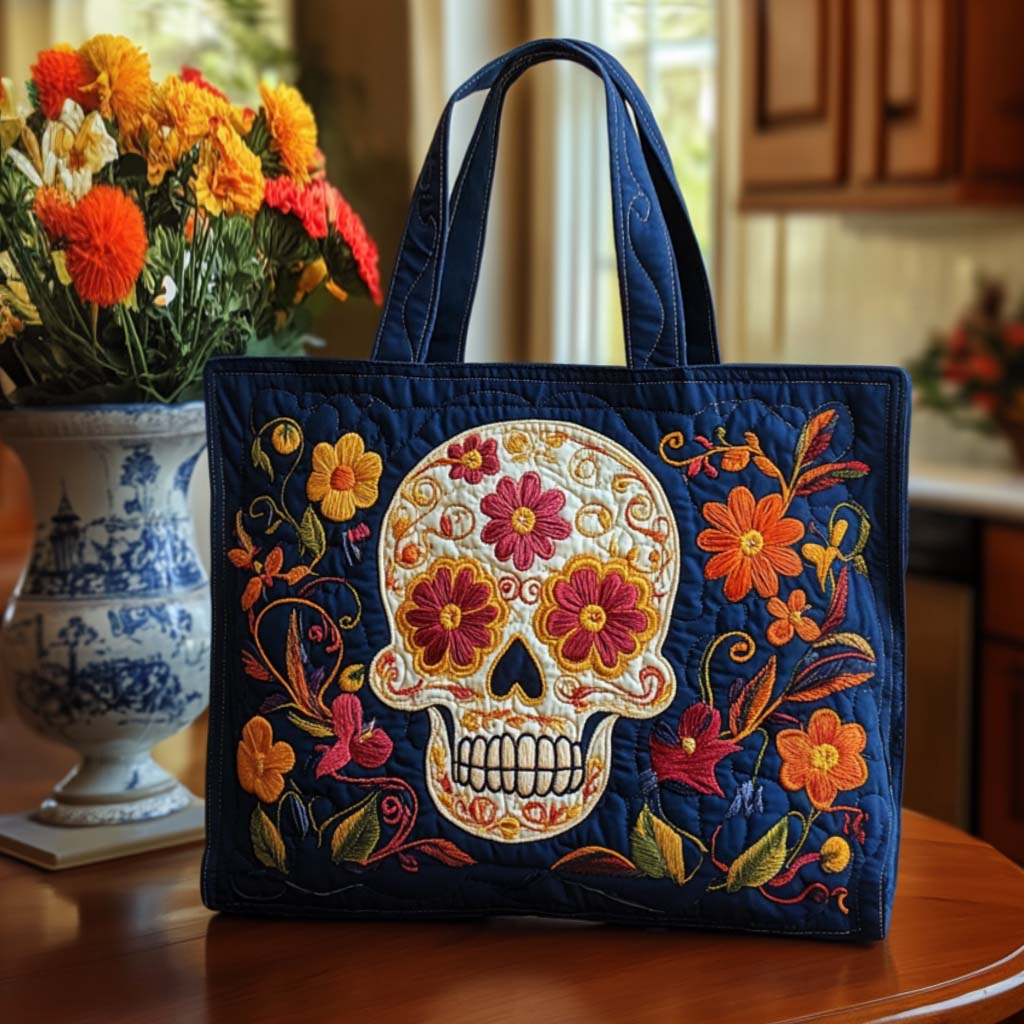 Bone Vibe Quilted Tote Bag Best Shoulder Tote Bag Gifts For People Who Like Skulls